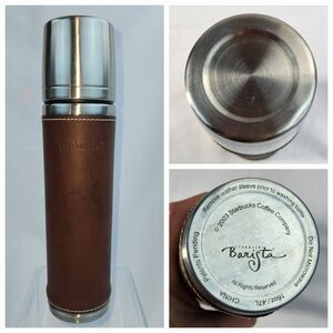 ☕️Vintage Starbucks 2003 Stainless Steel w/Leather Sleeve 16oz Travel Thermos